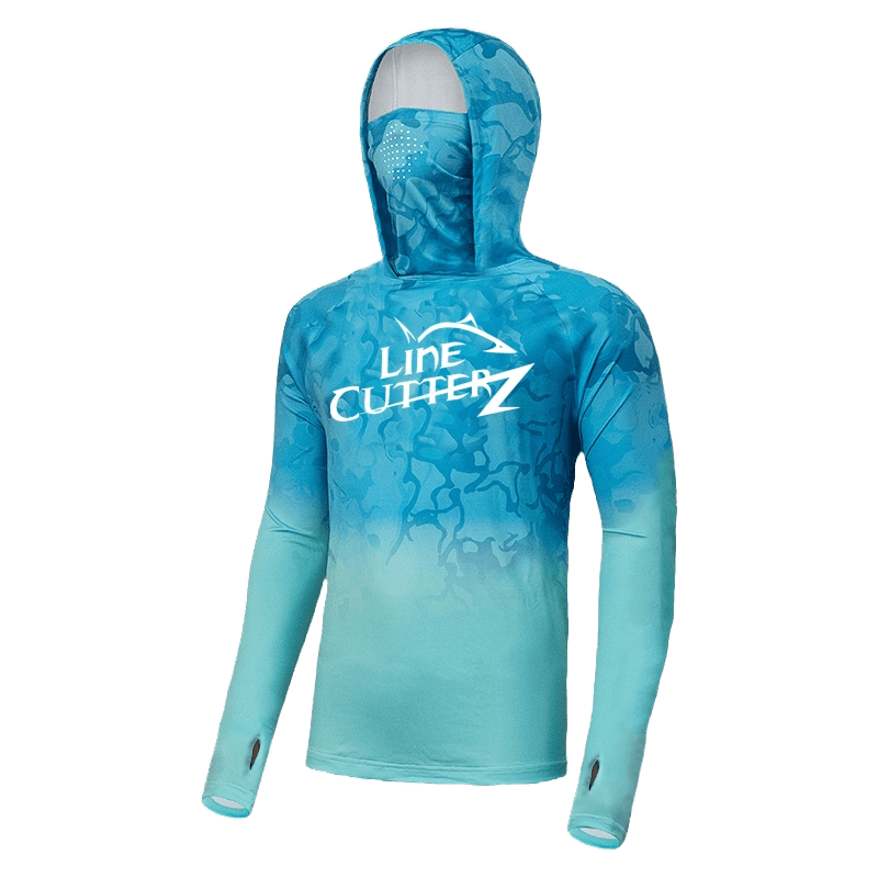 Line Cutterz Long-Sleeve Fishing Hoodie with Neck Gaiter Apparel Line Cutterz Coastal Blue Small