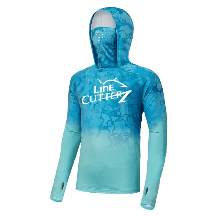 Line Cutterz Long-Sleeve Fishing Hoodie with Neck Gaiter Apparel Line Cutterz Coastal Blue Small