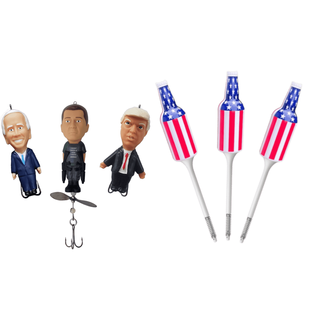 A List Lures + Bottle Bobbers Combo Pack Lure Line Cutterz Trump + Biden + Zelensky