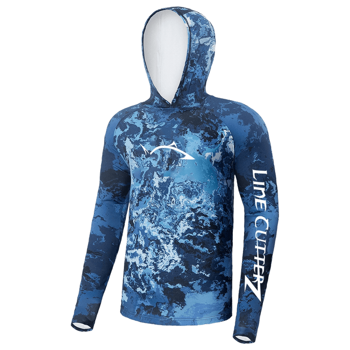 Line Cutterz Long-Sleeve Camo Fishing Hoodie Apparel Line Cutterz Blue Small