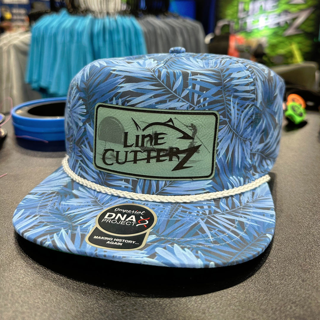 Line Cutterz Floral Rope Hat Hats Line Cutterz Blue Hawaiian White Green Patch w/ Silhouette