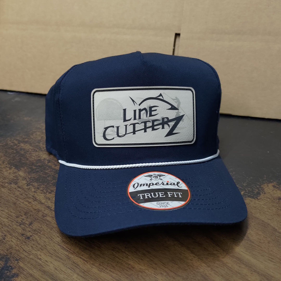 Line Cutterz Snapback Cotton Rope Hat Hats Line Cutterz Navy White Ivory Faux Leather Patch w/ Silhouette