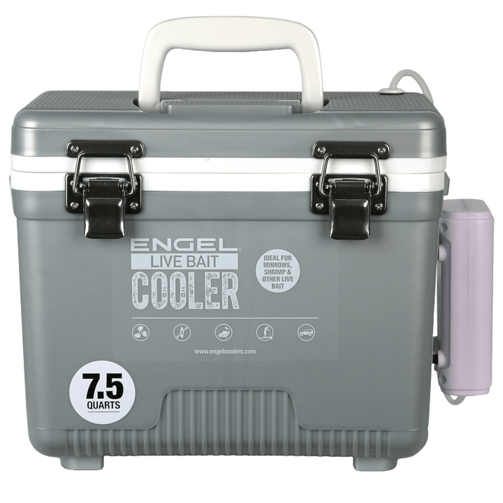 Engel® 7.5Qt Live Bait Pro Cooler with Rechargeable Aerator & Stainless Hardware Engel Coolers Silver