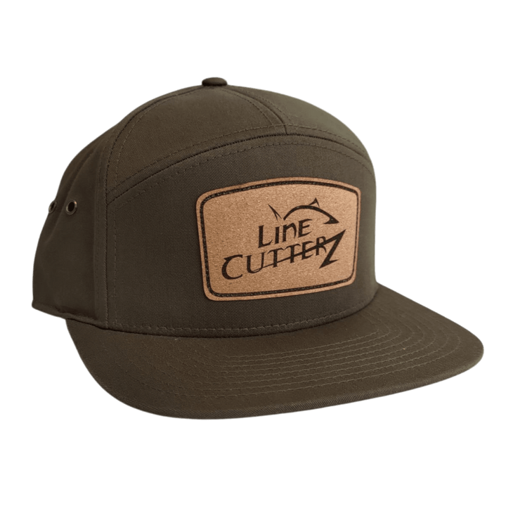 Line Cutterz Flatbill 7-Panel Twill Strapback Hats Line Cutterz Dark Loden Cork Patch
