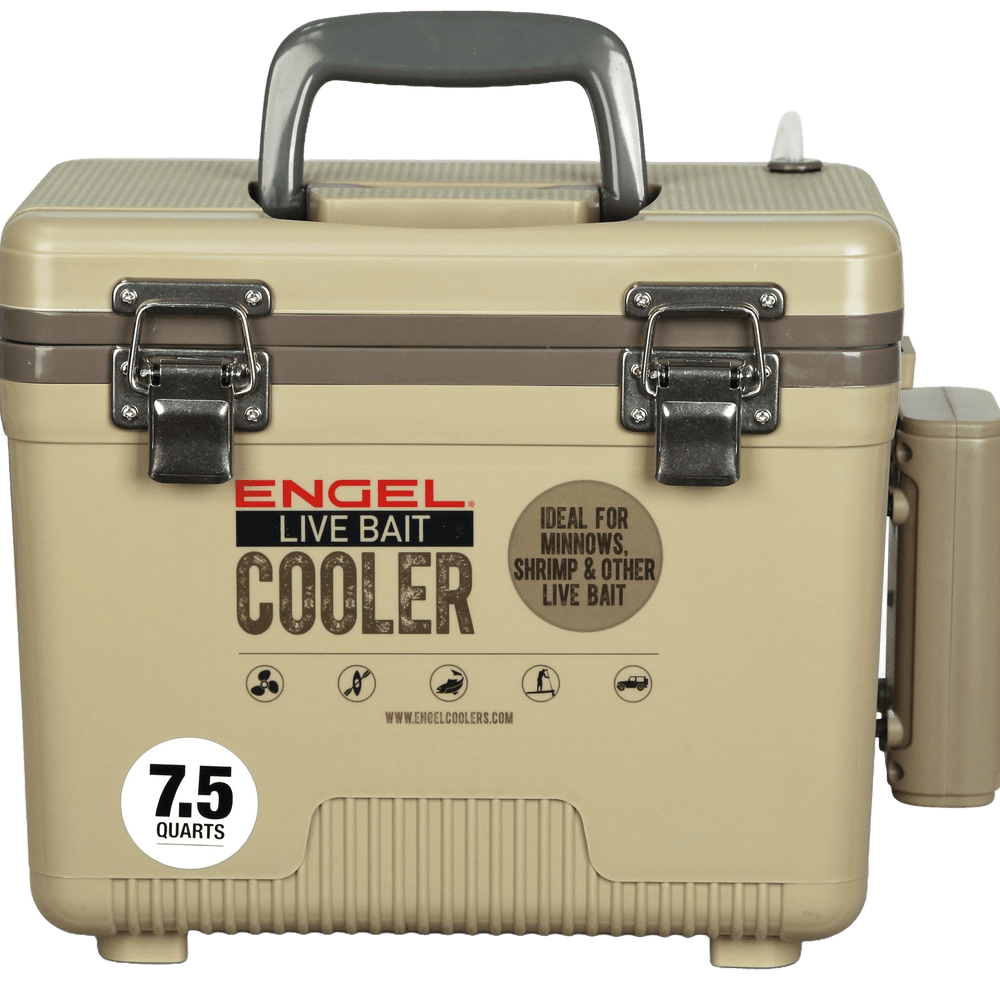 Engel® 7.5Qt Live Bait Pro Cooler with Rechargeable Aerator & Stainless Hardware Engel Coolers Tan