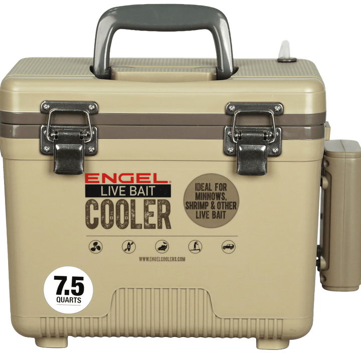 Engel® 7.5Qt Live Bait Pro Cooler with Rechargeable Aerator & Stainless Hardware Engel Coolers Tan