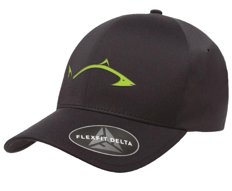 Flexfit Black Delta Hat with LC Pro Fish Logo Hats Line Cutterz S/M
