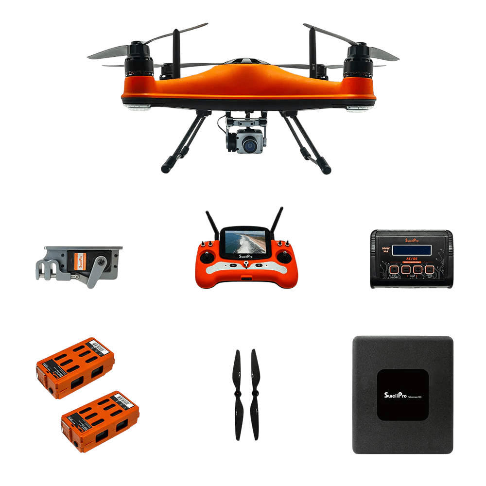 SwellPro - Fisherman FD3 Waterproof Fishing Drone Accessories SwellPro Advanced [4K Camera + Controller w/ Color Display] 1 Propellers Pair + 1 Battery 