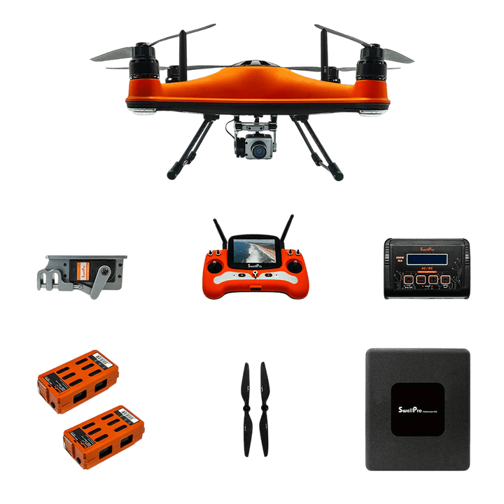 SwellPro - Fisherman FD3 Waterproof Fishing Drone Accessories SwellPro Advanced [4K Camera + Controller w/ Color Display] 1 Propellers Pair + 1 Battery 