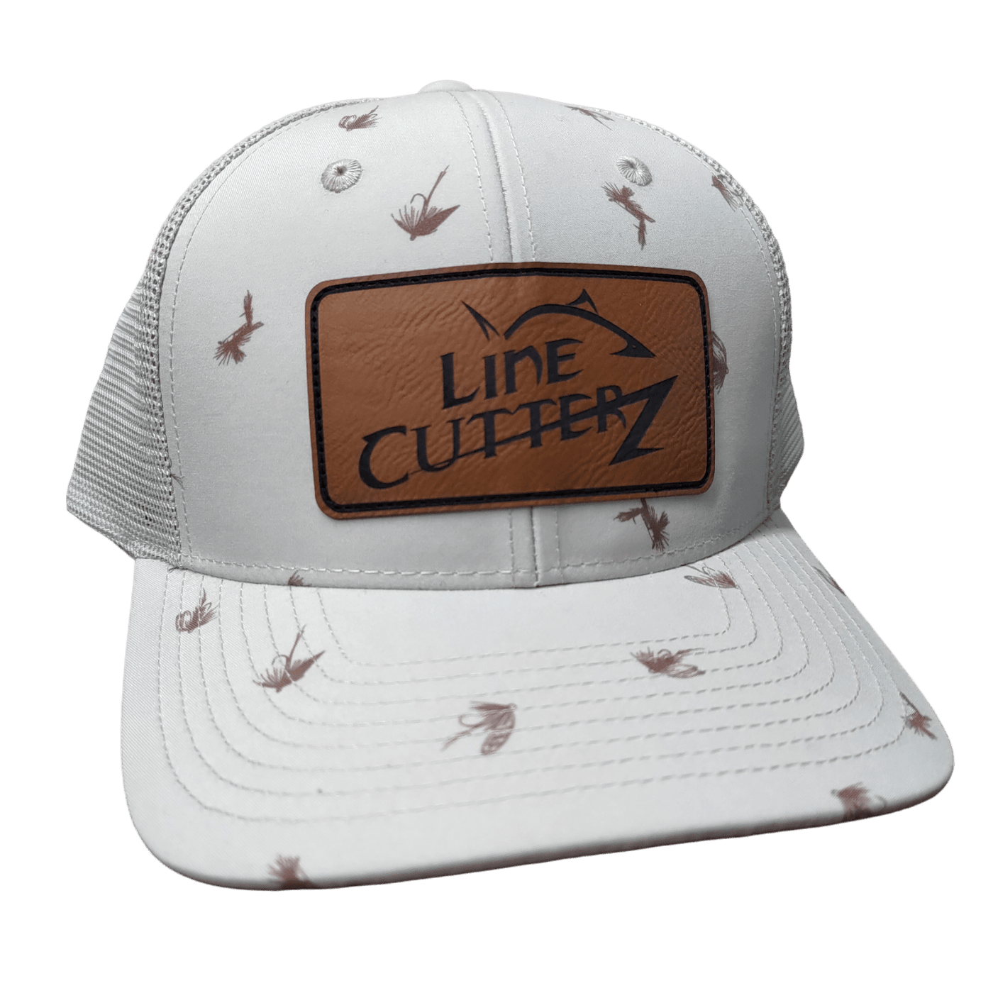 Line Cutterz Meshback Fly Fishing Hat Hats Line Cutterz Khaki Faux Leather Patch 