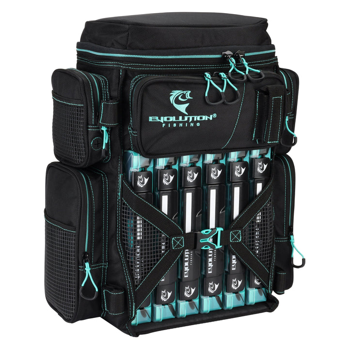 Drift Series 3600 Tackle Backpack with Rod Holders & QuikLatch Trays Tackle Storage Evolution Outdoor Seafoam 