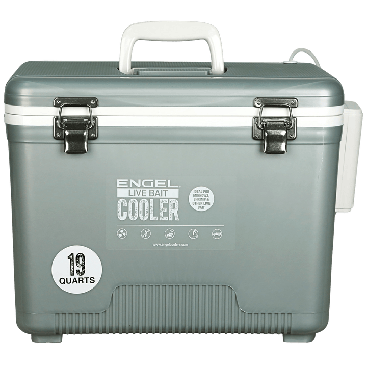 Engel® 19Qt Live Bait Pro Cooler with Rechargeable Aerator & Stainless Hardware Engel Coolers Silver 