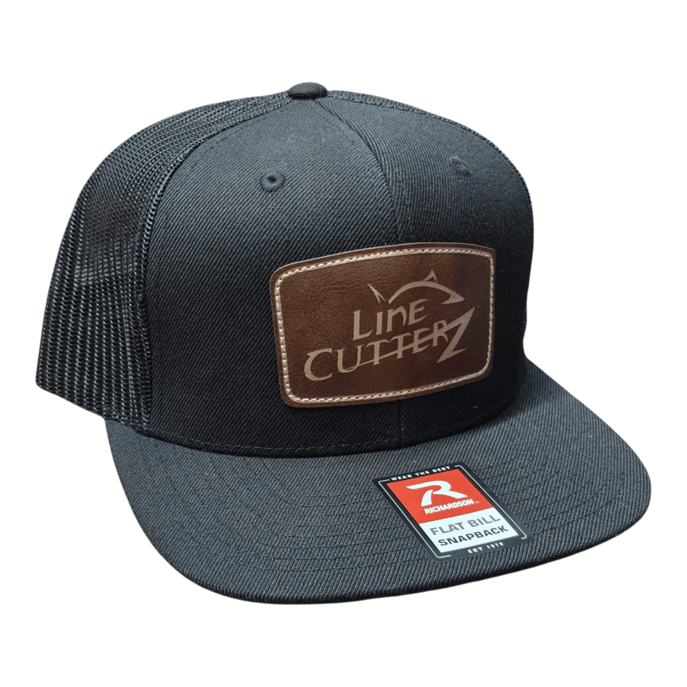 Line Cutterz Signature Trucker Hat Hats Line Cutterz Black/Black Dark Faux Leather Patch w/ Gold 