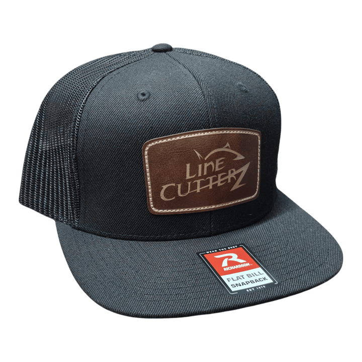 Line Cutterz Signature Trucker Hat Hats Line Cutterz Black/Black Dark Faux Leather Patch w/ Gold 