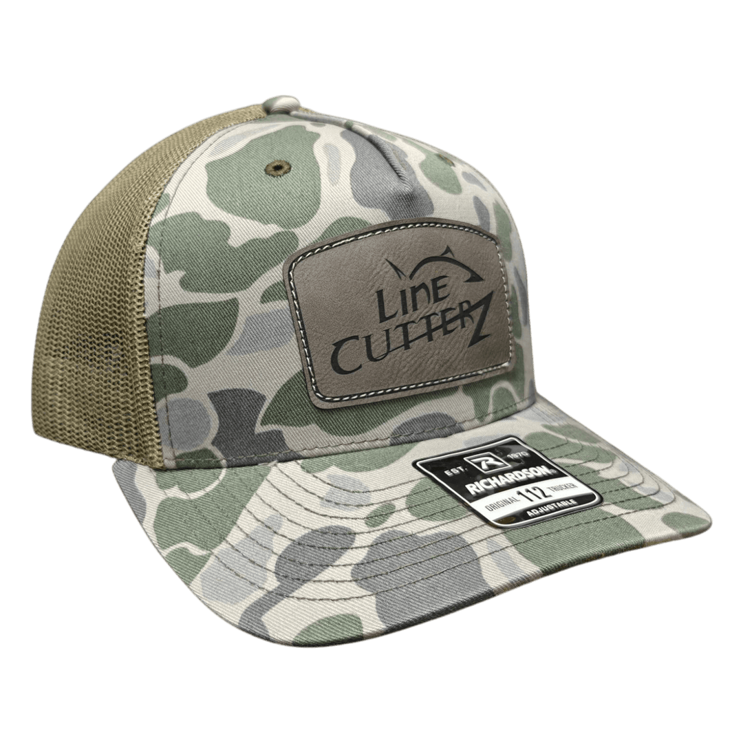 Line Cutterz Camo Meshback Trucker Snapback Hats Line Cutterz Marsh Duck Camo/Loden - Faux Leather Patch 