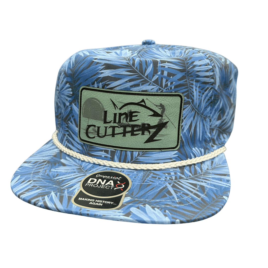 Line Cutterz Floral Rope Hat Hats Line Cutterz Blue Hawaiian White Green Patch w/ Silhouette
