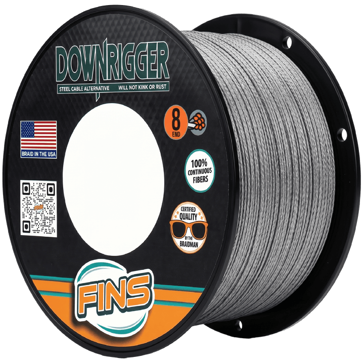 Downrigger Braid Fishing Line FINS Braids 150 lb. 100 yards Gray