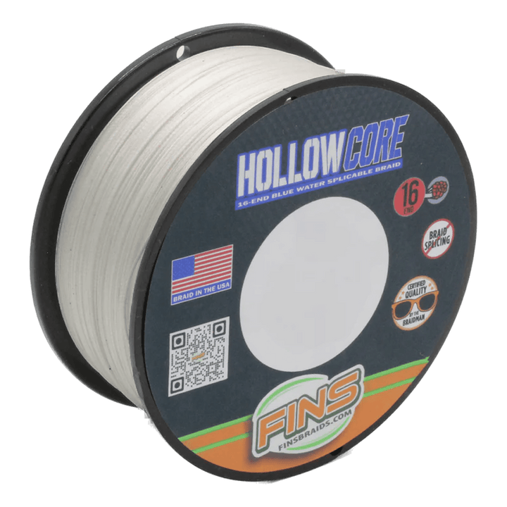 FINS Hollow Core Fishing Braid Fishing Line FINS Braids White 60 lb. 100 yards