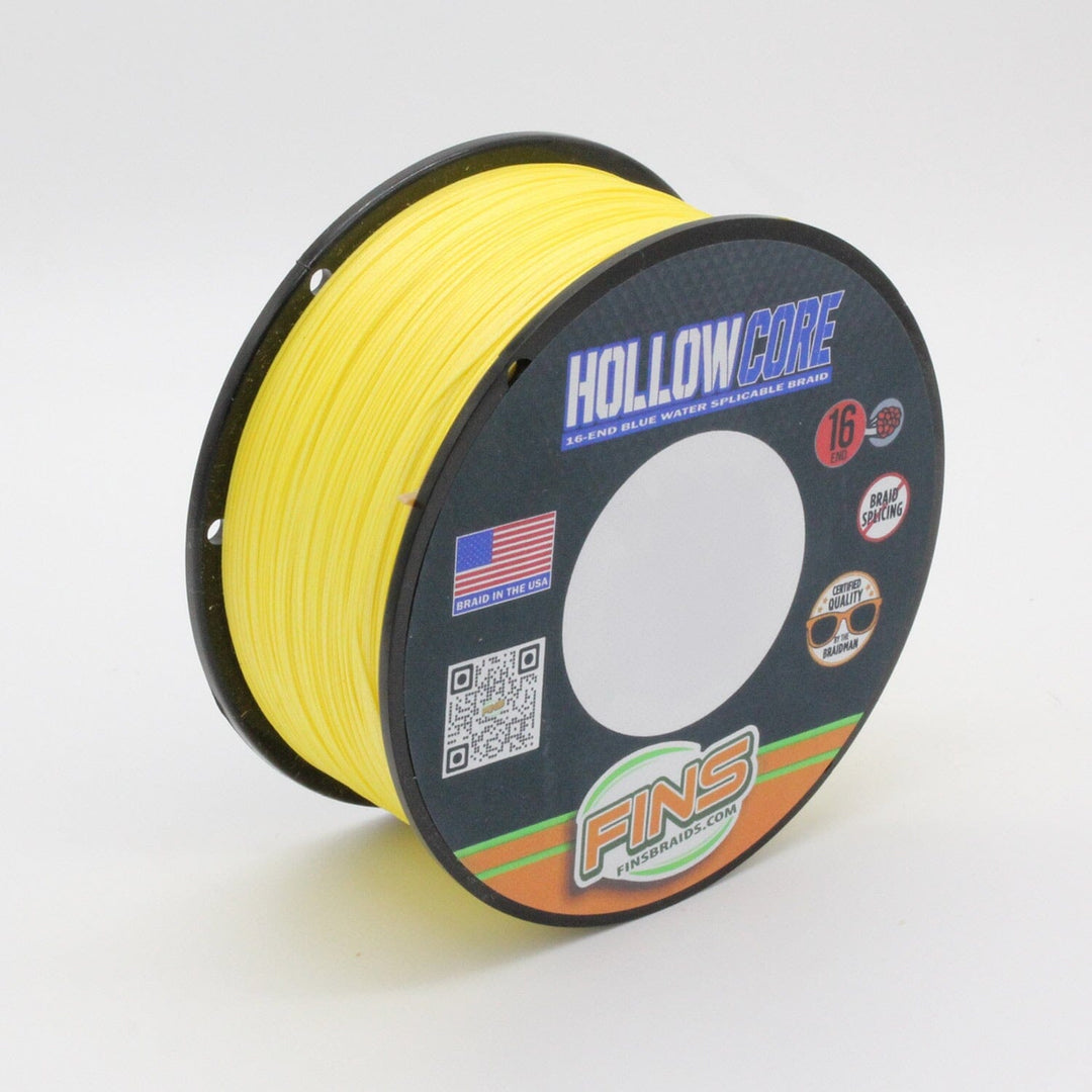 FINS Hollow Core Fishing Braid Fishing Line FINS Braids Yellow 60 lb. 300 yards