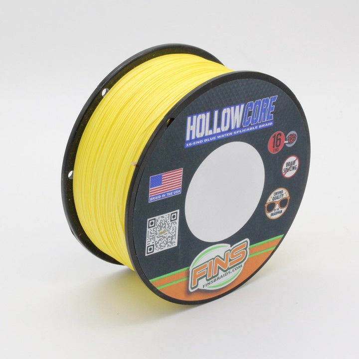 FINS Hollow Core Fishing Braid Fishing Line FINS Braids Yellow 60 lb. 300 yards