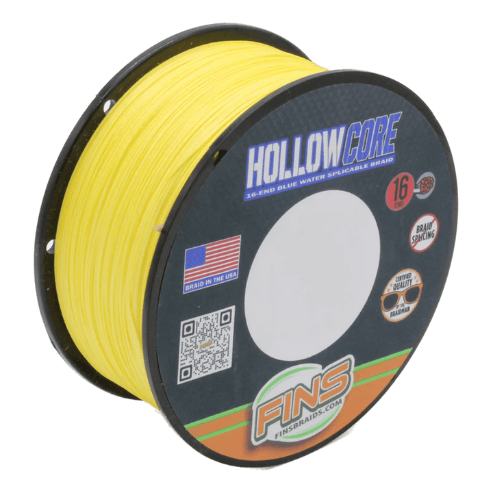 FINS Hollow Core Fishing Braid Fishing Line FINS Braids Yellow 60 lb. 100 yards