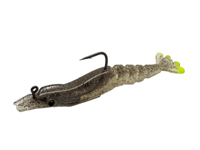 Marker 54 Glide Shrimp - Slow-Sinking Shrimp Bait - 4" 2pk Lure Marker 54 Brown w/ Chartreuse Tail 