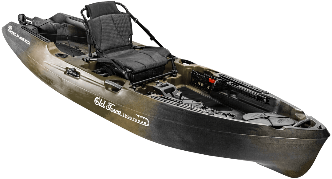 Old Town Sportsman 106 Powered by Minn Kota Vessels Old Town Canoe Marsh Camo 