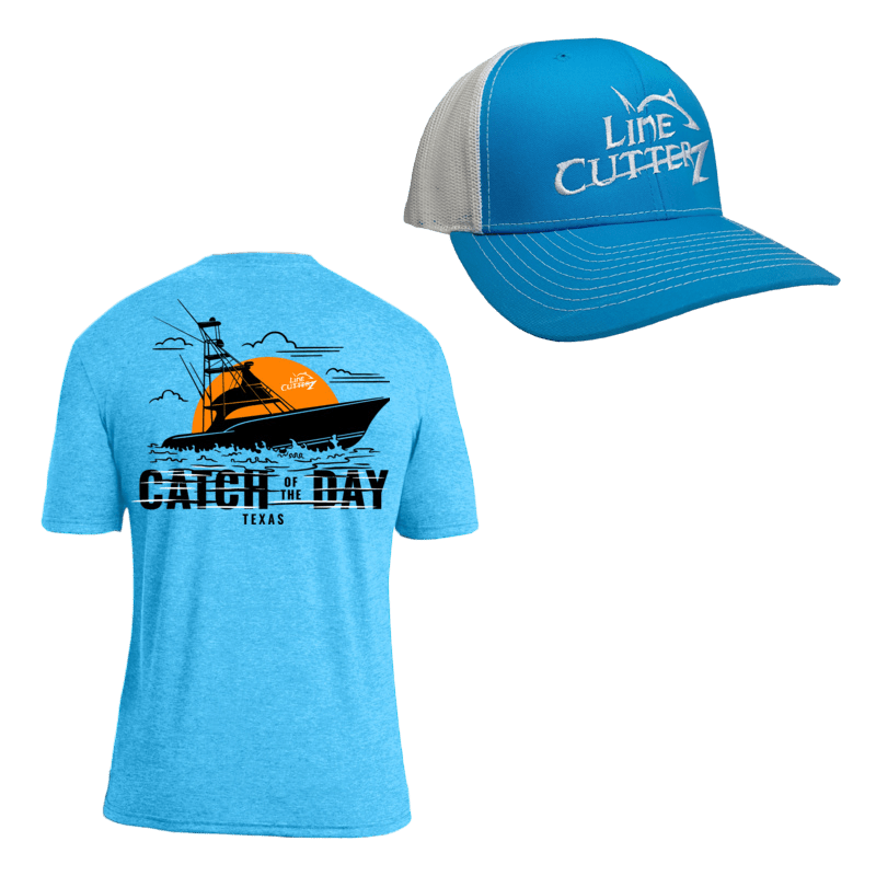 Line Cutterz "Catch of the Day" Apparel Bundle Shirts Line Cutterz Bright Blue S Aqua Blue/White - White Logo