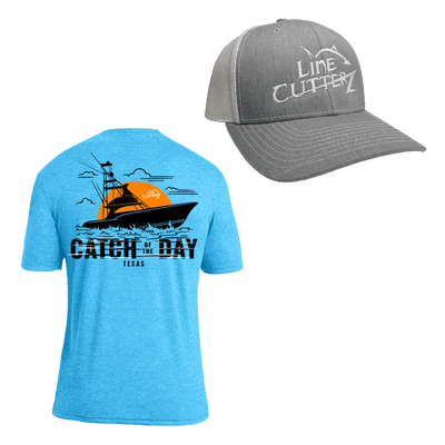 Line Cutterz "Catch of the Day" Apparel Bundle Shirts Line Cutterz Bright Blue S Heather Grey/White - White Logo