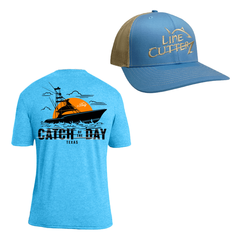 Line Cutterz "Catch of the Day" Apparel Bundle Shirts Line Cutterz Bright Blue S Sky Blue/Khaki - Khaki Logo