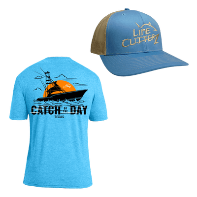 Line Cutterz "Catch of the Day" Apparel Bundle Shirts Line Cutterz Bright Blue S Sky Blue/Khaki - Khaki Logo