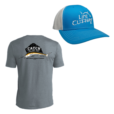 Line Cutterz "Catch of the Day" Apparel Bundle Shirts Line Cutterz Blue Steel Grey S Aqua Blue/White - White Logo