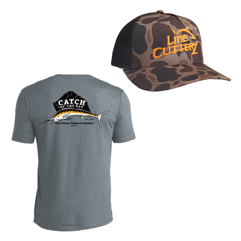 Line Cutterz "Catch of the Day" Apparel Bundle Shirts Line Cutterz Blue Steel Grey S Bark Duck Camo/Brown - Orange Logo