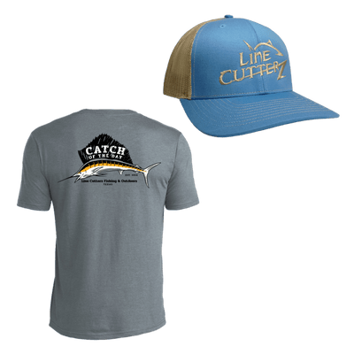 Line Cutterz "Catch of the Day" Apparel Bundle Shirts Line Cutterz Blue Steel Grey S Sky Blue/Khaki - Khaki Logo