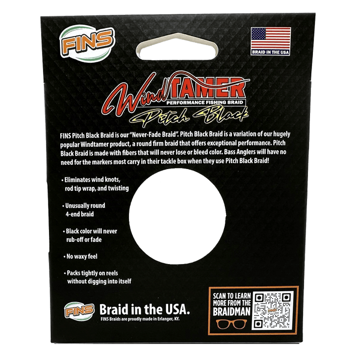 Windtamer Pitch Black Braid Fishing Line FINS Braids 