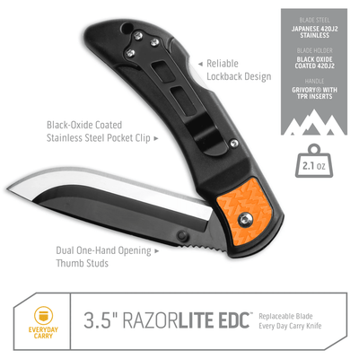 Outdoor Edge - 3.5" RazorEDC Lite Replaceable Blade Carry Knife Tools Outdoor Edge 