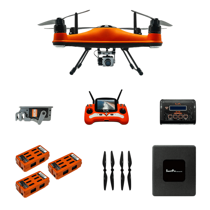 SwellPro - Fisherman FD3 Waterproof Fishing Drone Accessories SwellPro Advanced [4K Camera + Controller w/ Color Display] 2 Propellers Pair + 2 Batteries 