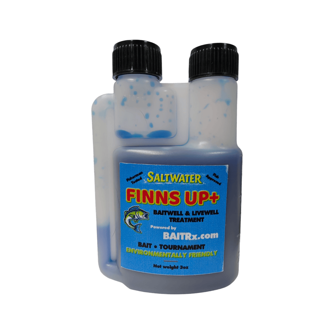 BAITRx FINNS UP+ Live Well Water Treatment RAITRx Saltwater 3oz Twin Neck Bottle 
