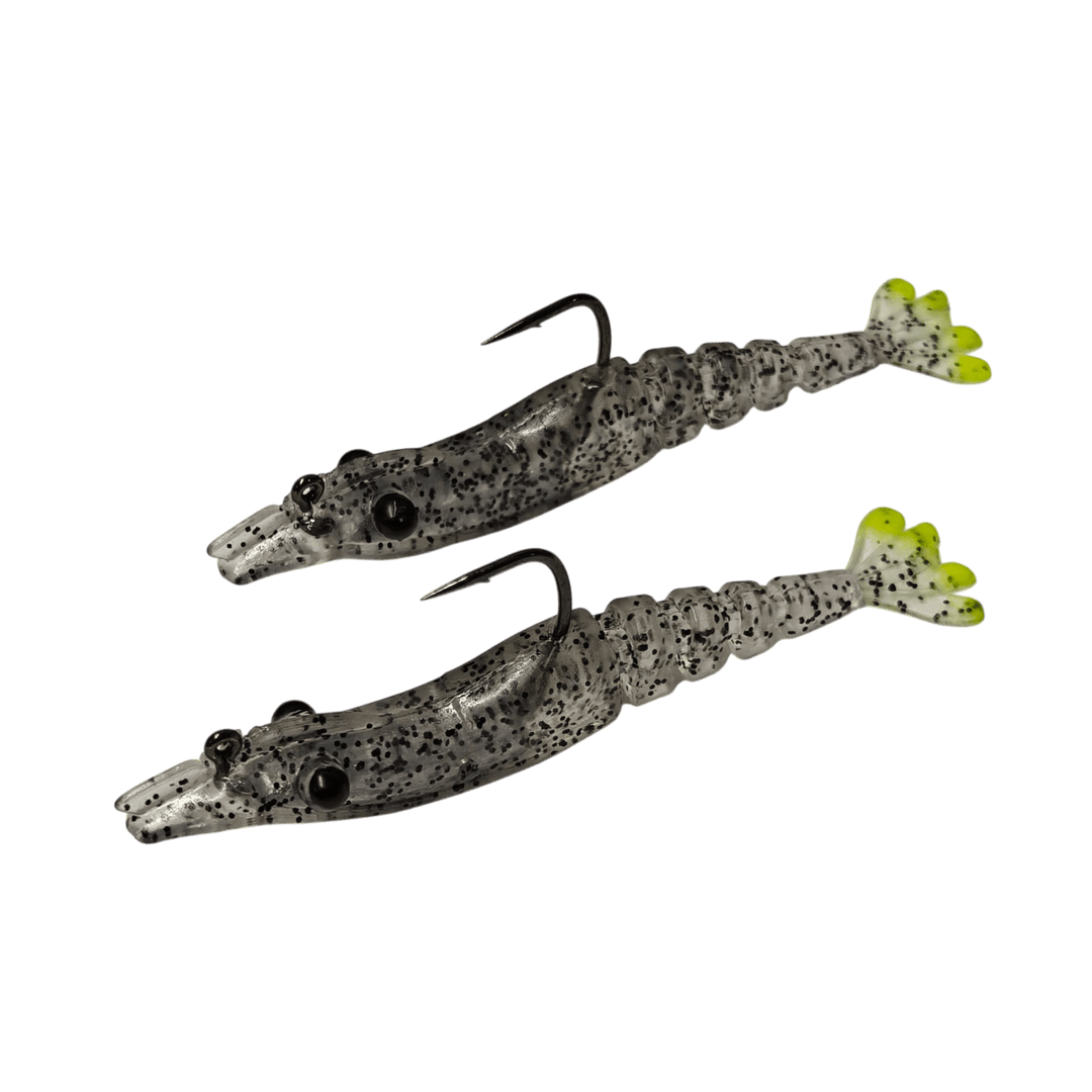 Marker 54 Shrimplets - Soft Plastic Shrimp Lure - 2.5" 4pk Lure Marker 54 Black/Chartreuse Tail 