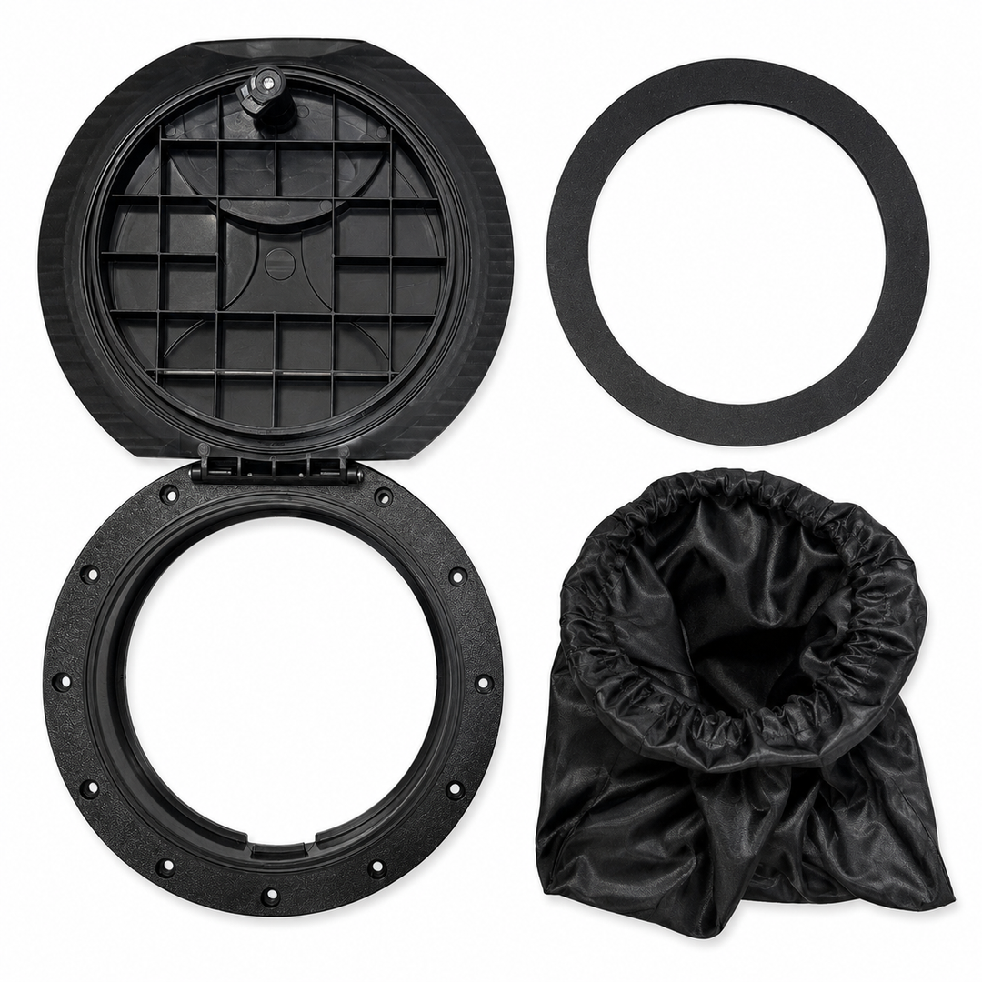 Fin Finder Round Floor Storage Hatch with Twist Lock, Housing, Basket & Gasket