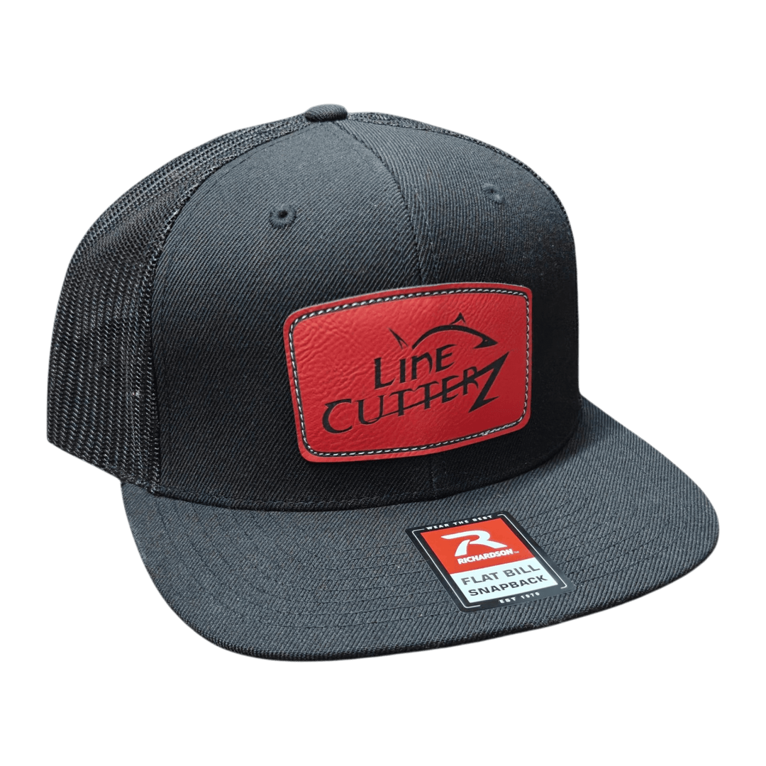 Line Cutterz Signature Trucker Hat Hats Line Cutterz Black/Black Red Faux Leather Patch 