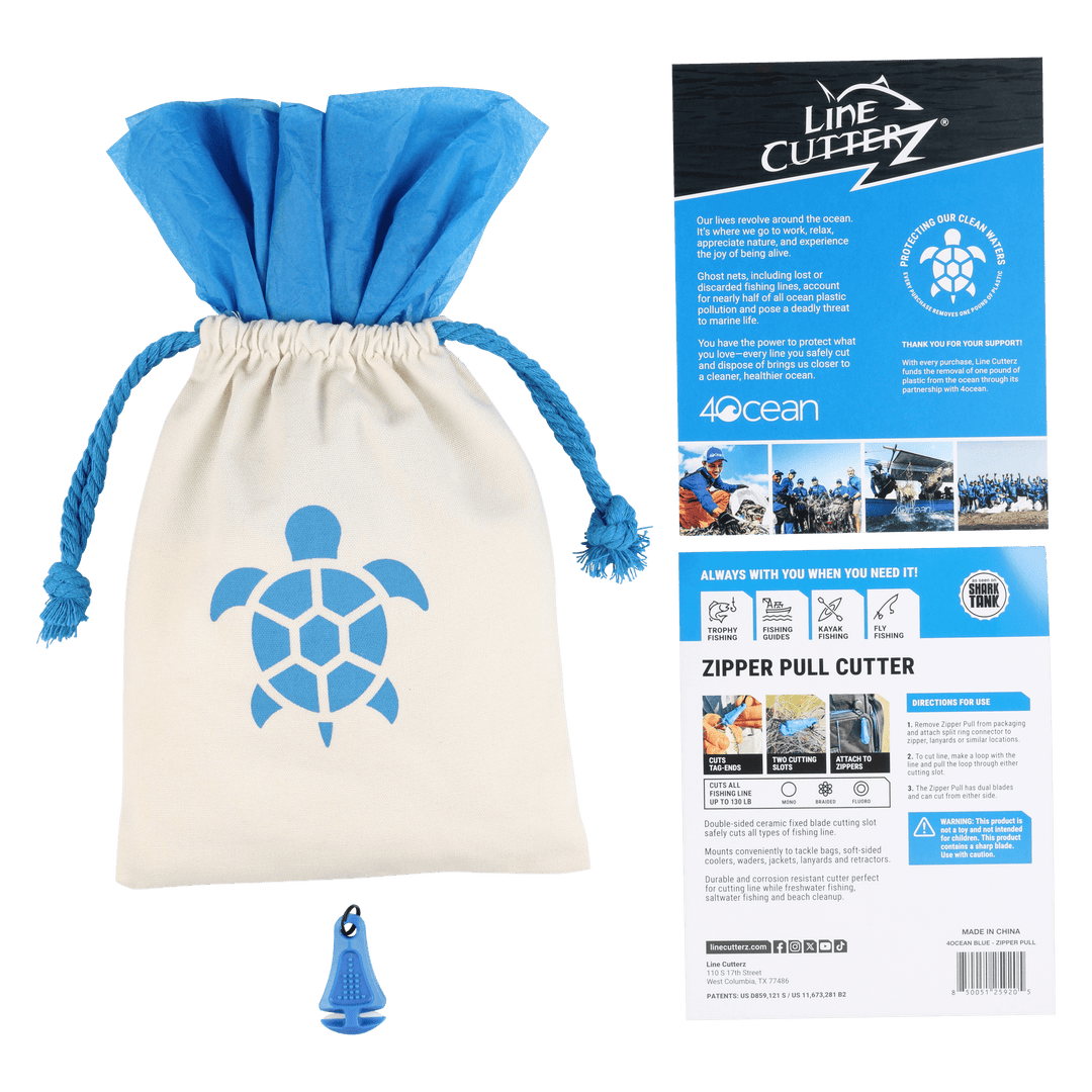 Line Cutterz x 4ocean Conservation Blue Fishing Line Cutting Zipper Pull Zipper Pull Line Cutterz 