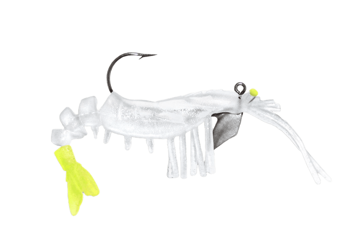 Vudu Shrimp - 2pk Lure Egret Baits 2in - 1/16oz Glow/Chart Tail 