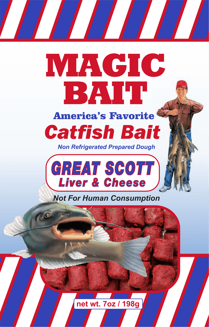 Magic Bait - Catfish Dough Bait 7oz Bag Attractant Magic Bait Great Scott Liver & Cheese 
