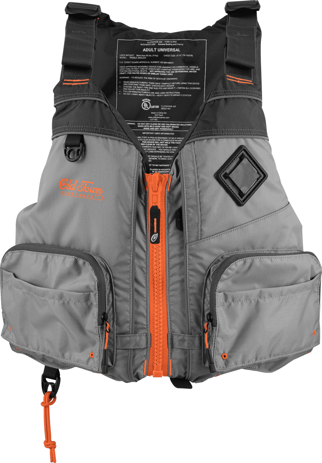 Old Town - Treble Angler Sportsman PFD Life Jacket - Silver w/ Orange Accents Accessories Old Town Canoe 