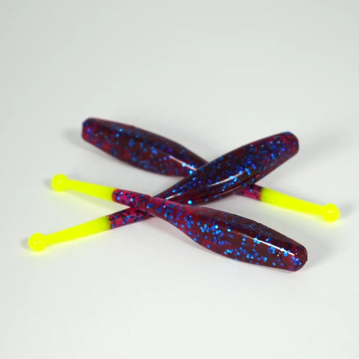 KWigglers Junior Ball Tail Shad 7pk Lure KWigglers Plum Blue Metal Flake/Chartreuse 