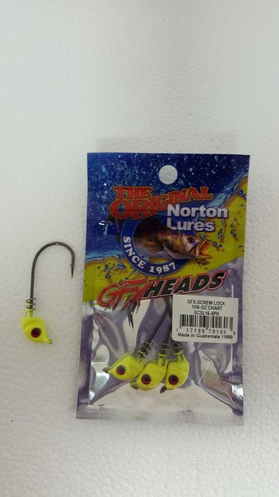 Norton GFX Screw Lock Jig Head Lure Norton Lures Inc. With Eyes Chartreuse 1/16oz