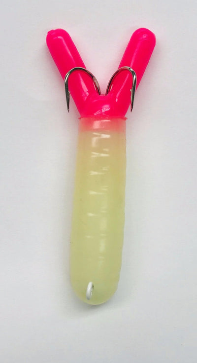 Flounder Pounder Split Tail Tube Lure H&H Lure Company Glow/Pink Tail 
