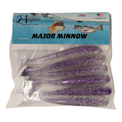 Hogie Major Minnow 6pk Lure Hogie's Lure Company Purple/Silver Flake/White Tail 