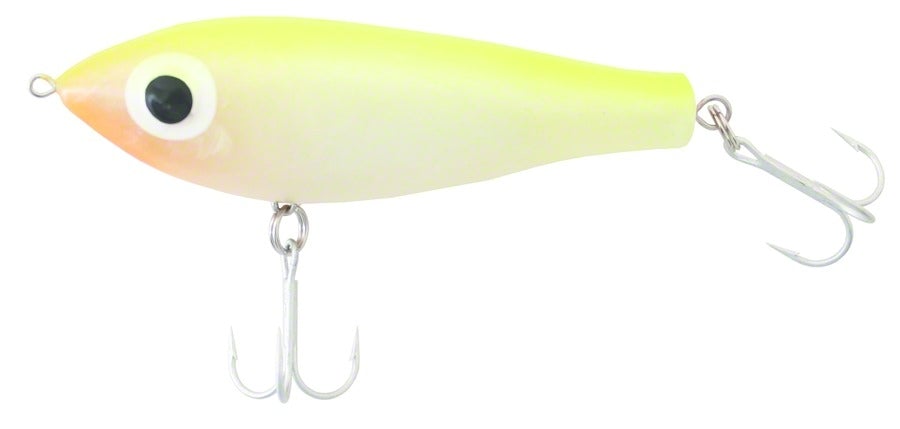 Paul Brown's Fat Boy Suspending Twitchbait Lure Mirrolure Pearl Chartreuse Back 